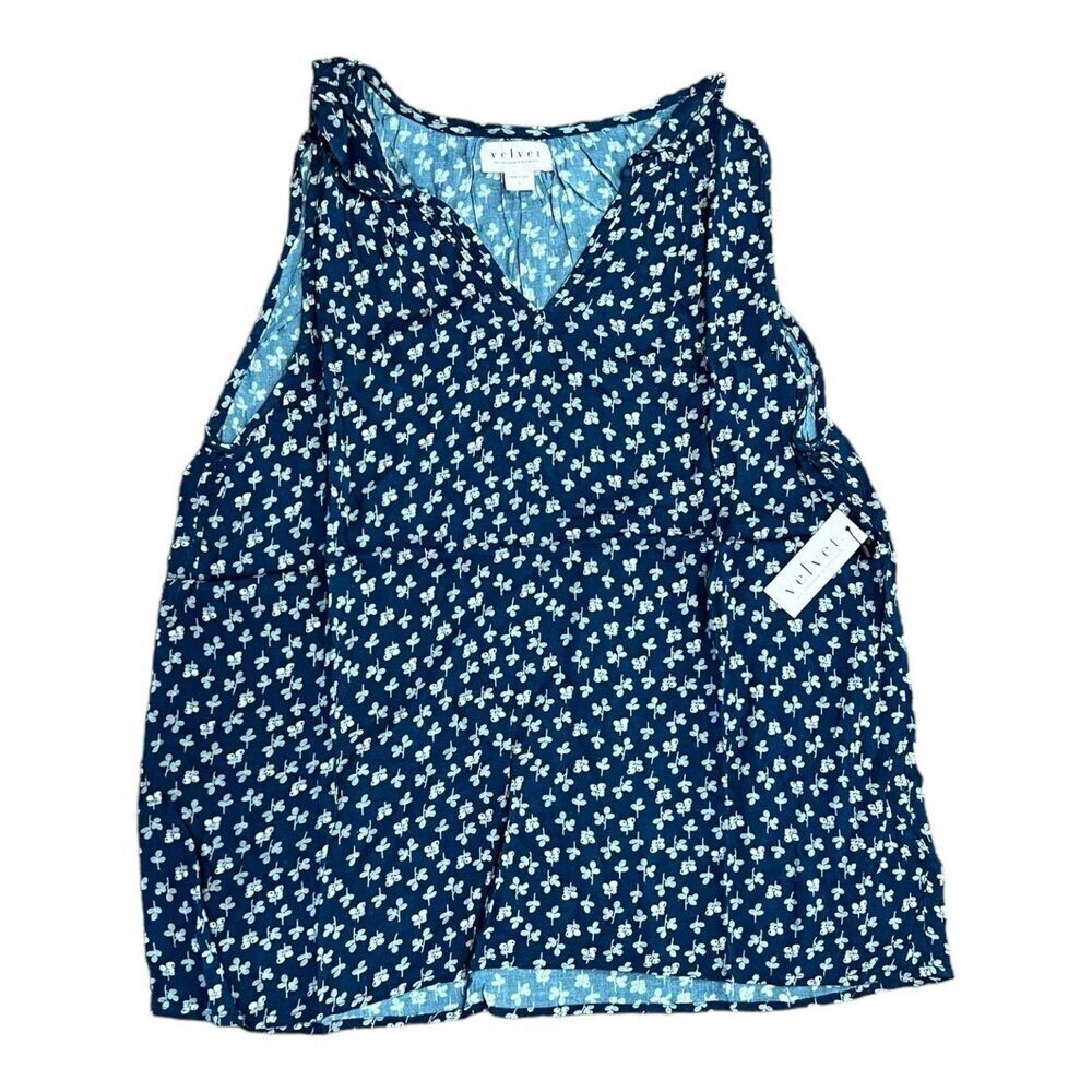 Velvet by Graham & Spencer Blue Spruce Floral Sleeveless Catrina Blouse L